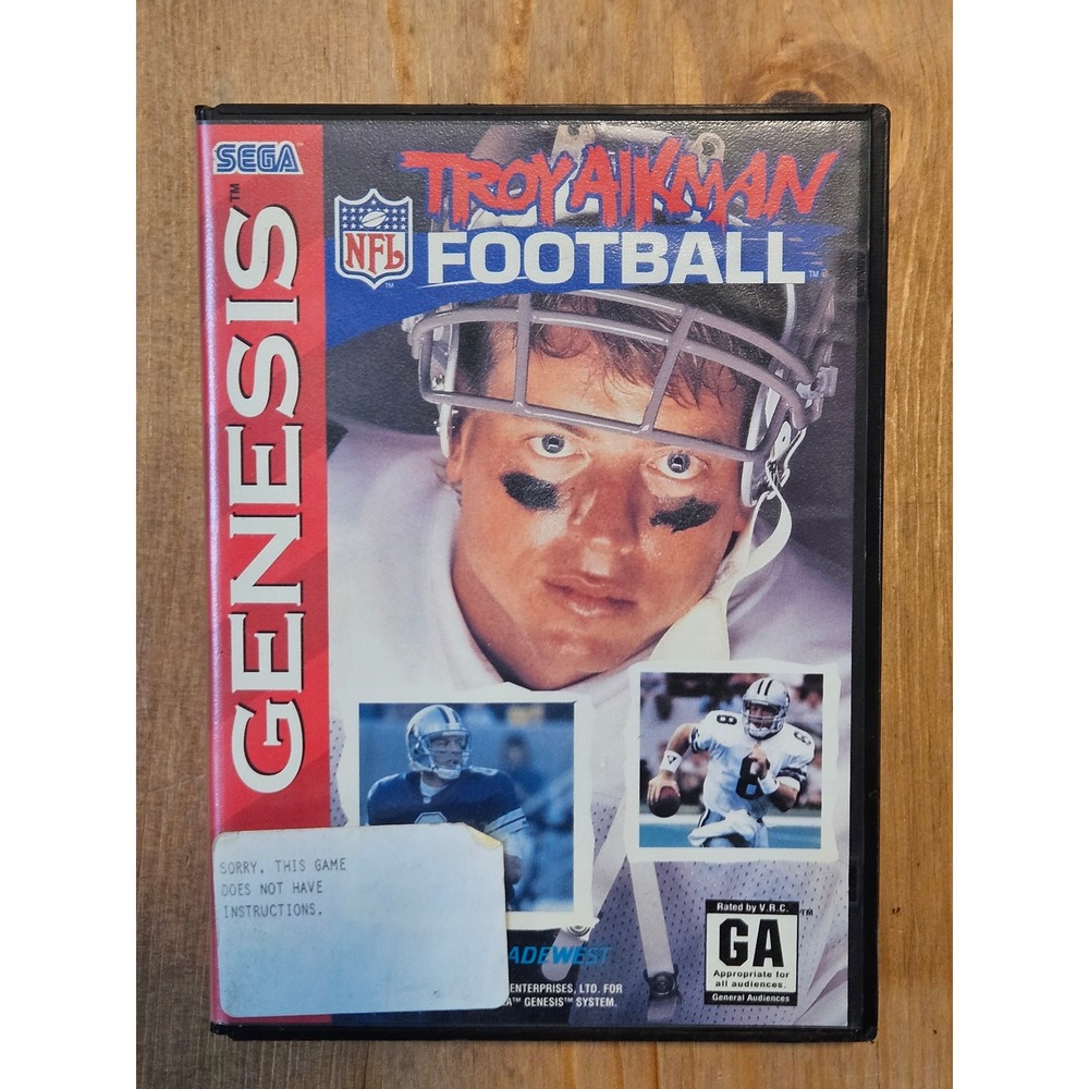Troy Aikman NFL Football Sega Genesis Game with Case Tradewest 1994 16-Bit Sport